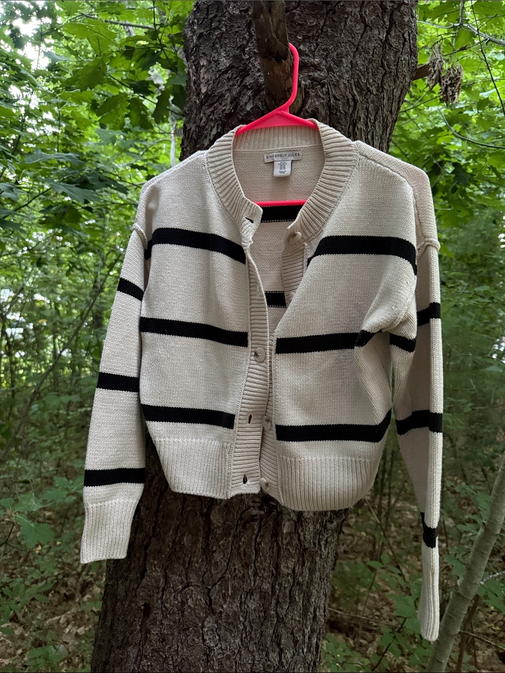 Sincerely Jules Cream Cardigan with Black Stripes